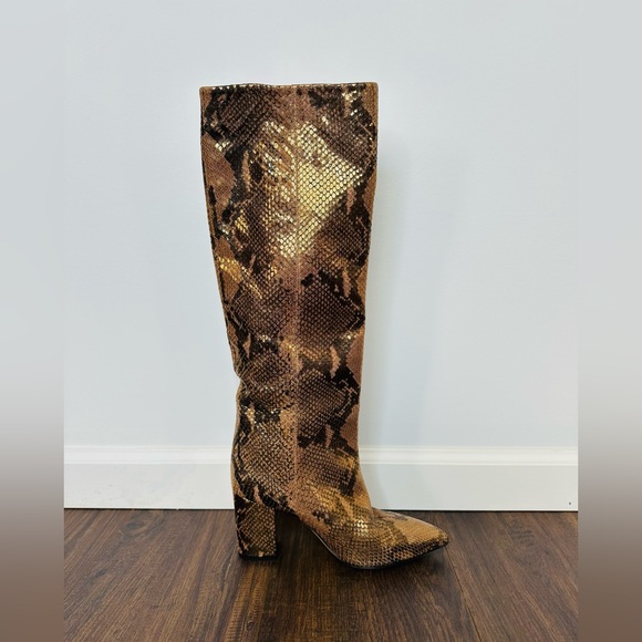 Paris Texas Knee-high Lamé Python-embossed Leather Boots In Bronze - Picture 10 of 12